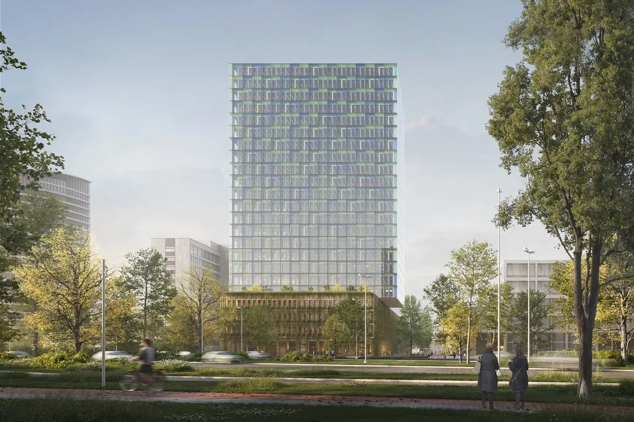 Visualization of Office building concept proposal prepared with Atelier Starzak Strebicki (2023) by Atelier Lumen