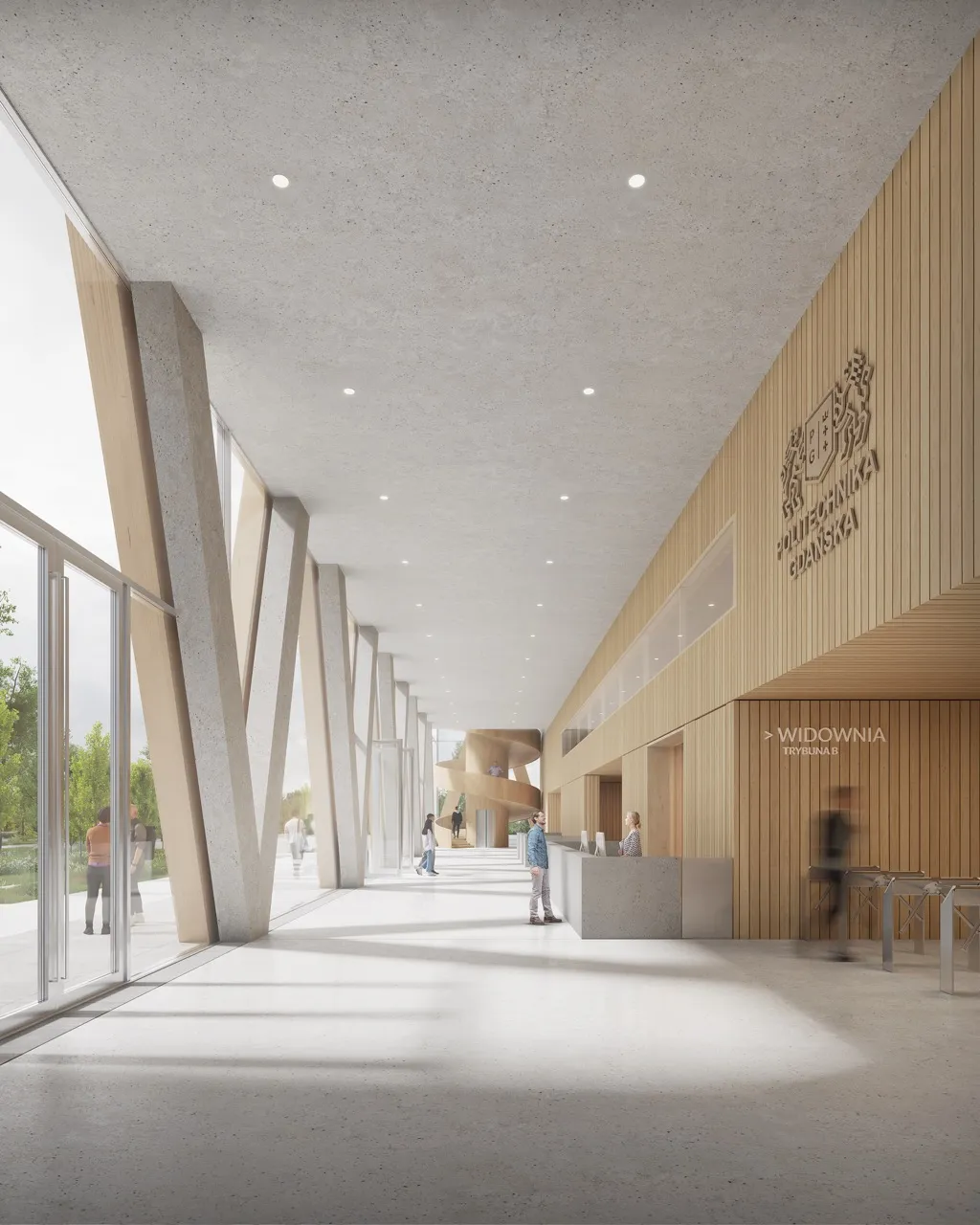 Visualization of University sports center prepared with P2PA (2025) by Atelier Lumen