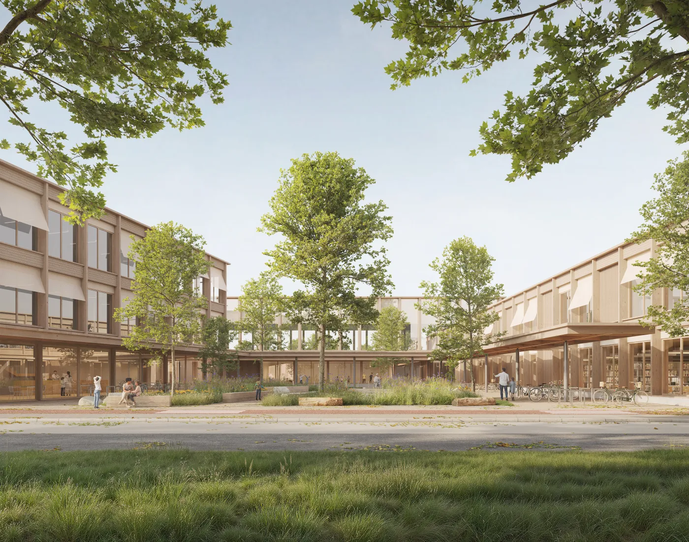 Visualization of Primary school campus in Wilanów prepared with JSK Architekci (2025) by Atelier Lumen