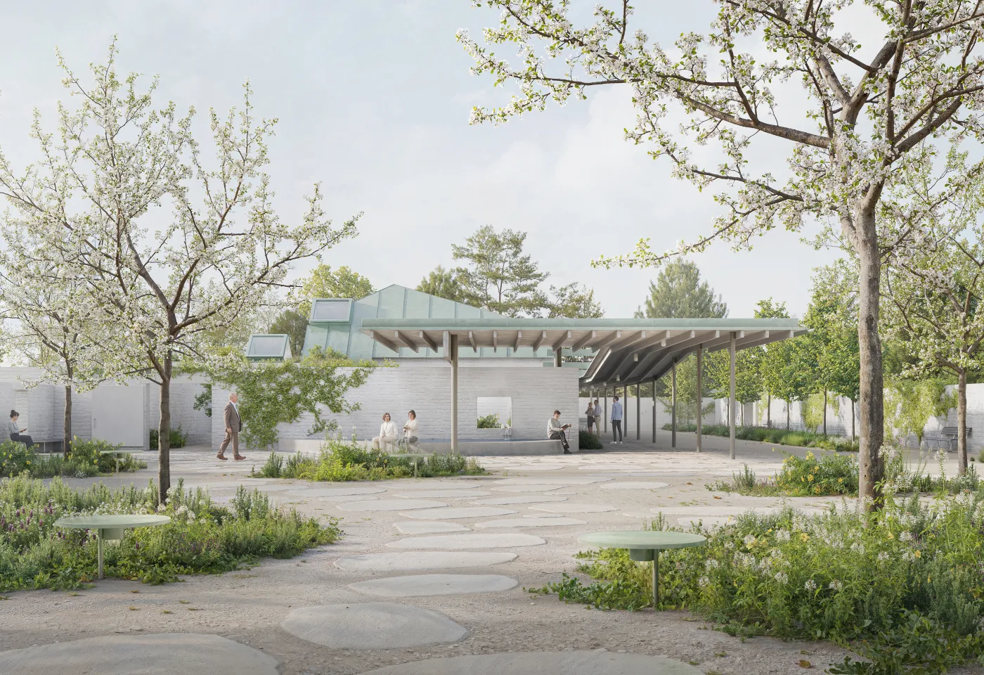Visualization of Cemetery grounds and funeral hall prepared with Atelier Amont (2025) by Atelier Lumen